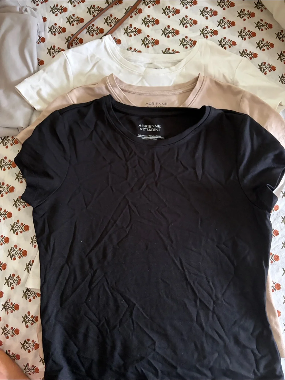 Adrienne Vittadini Black, White & Blush Layered Crewneck Tees - Picture 1 of 3